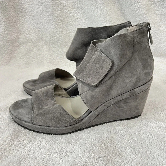 Eileen Fisher Shoes - Eileen Fisher Darla Wedge Gray Nubuck Leather Sandal Shoes Women's Size 6.5